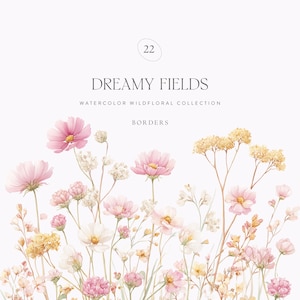 Aquarel bloemen grens clipart, wilde bloemen randen, blozen roze bloemen clipart, botanische bloemen randen, bruiloft clipart, roze wilde bloem