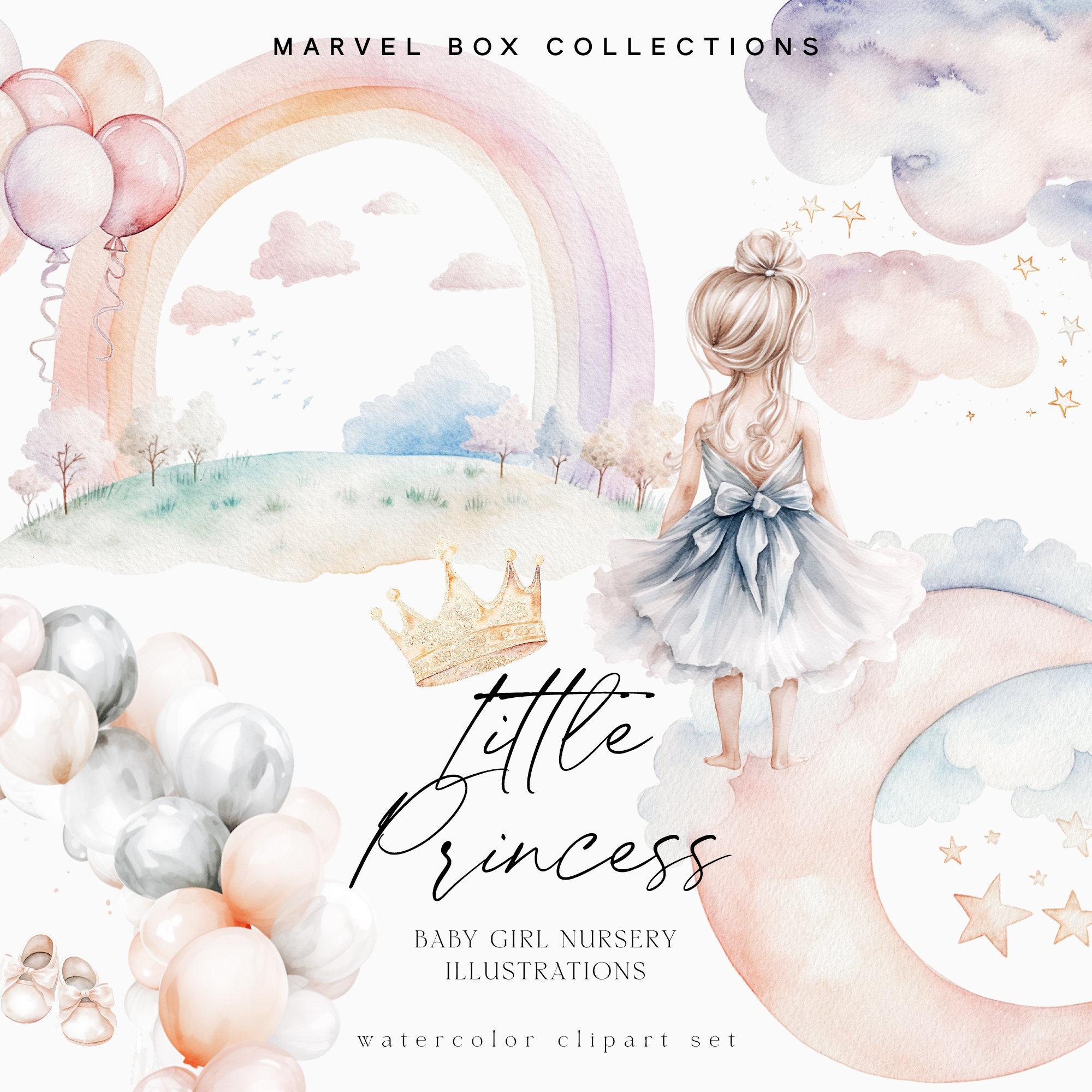 Watercolor Baby Girl Clipart, Princess Nursery Illustrations (PNG) - Etsy