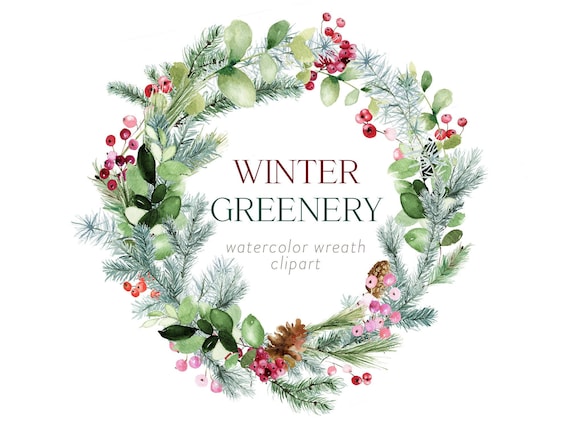 Winter Greenery, Single Watercolour Wreath Clipart, Winter Wreath, Pine  Cone Wreath, Winter Berries Wreath, Holly Berries,Christmas Wreath