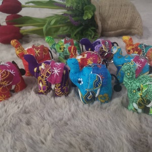 Elephant keychains, 10 prints fabric souvenir, souvenir, cheap gift.Elephant key ring, Animal keychain, Stuffed elephant.
