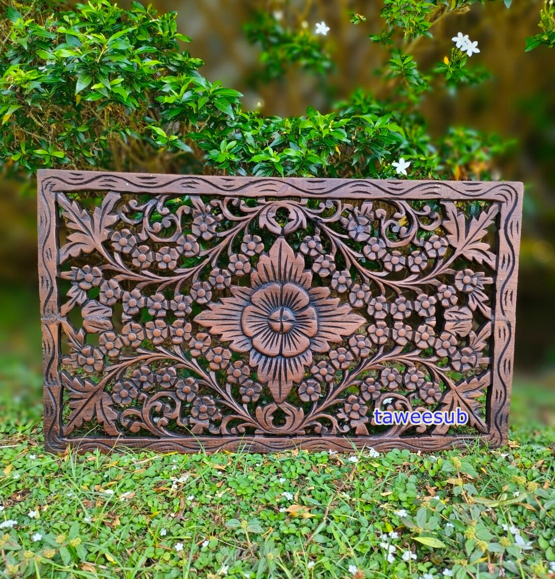 Wood Carving Wall Decor Flower Pattern Beautiful Art Etsy India