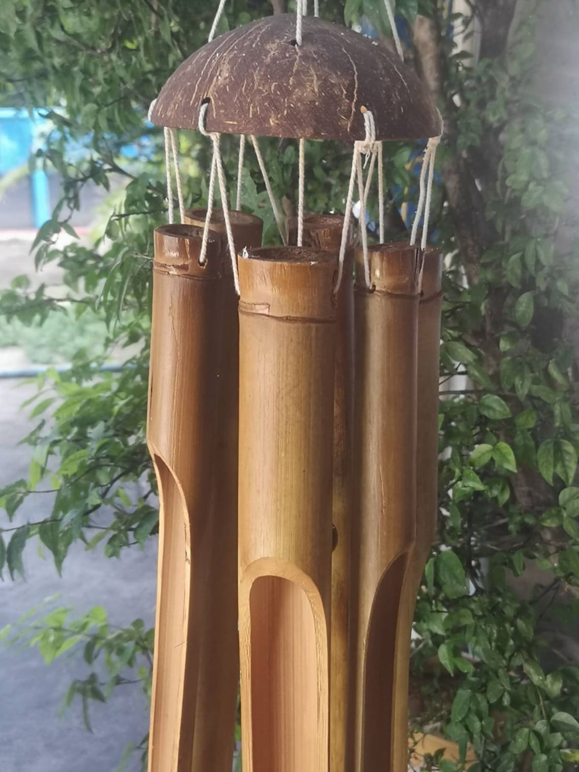Large bamboo wind chime hanging outdoor melodious sound Etsy