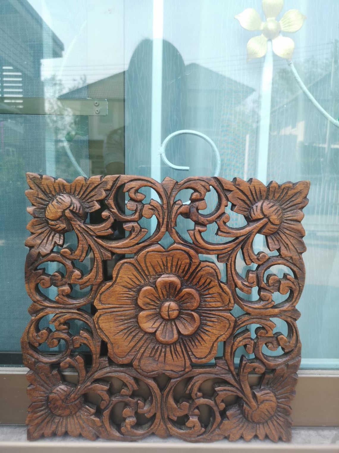 Wood Wall Decoration Carved Wooden Wall Flower Shaped Home Etsy