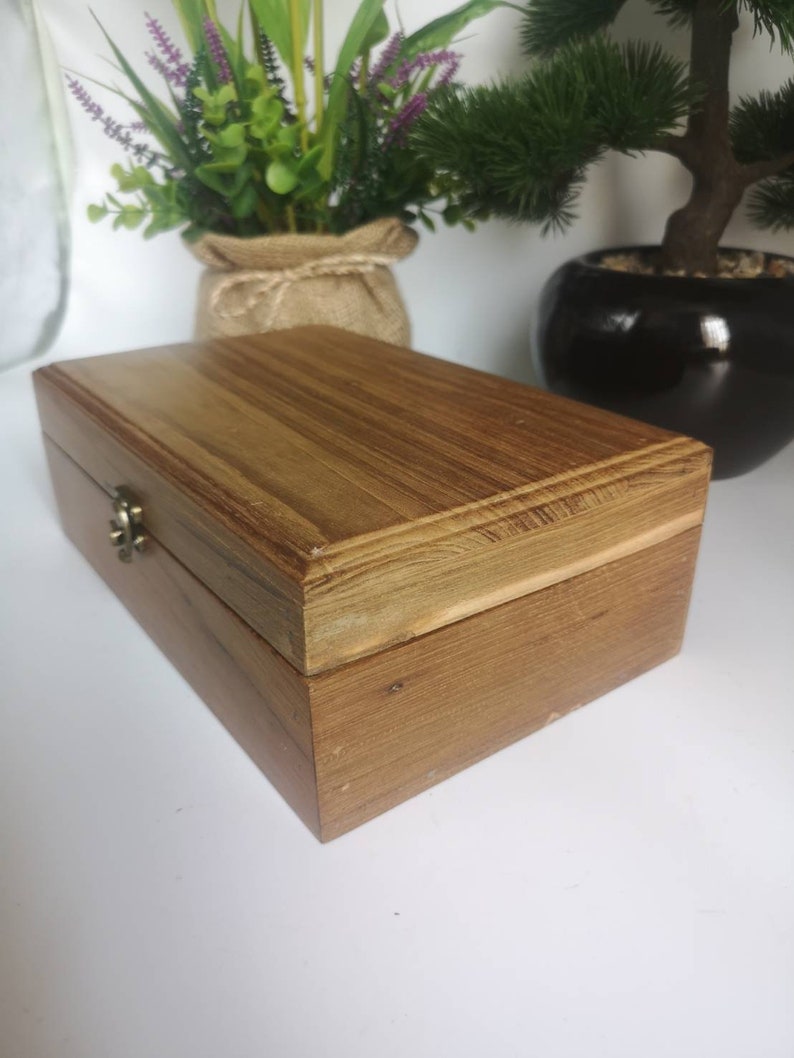 Natural color teak wood box / jewelry box / Gift box / red Etsy