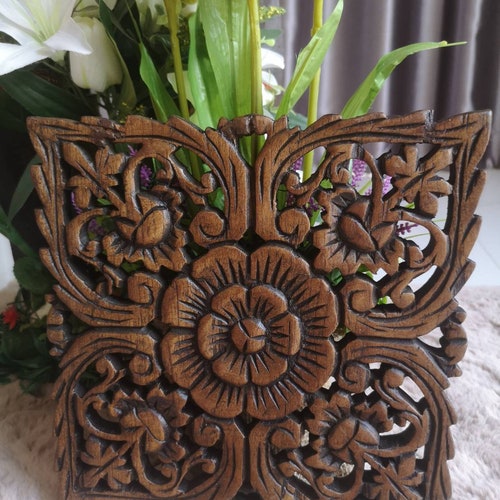 Wood Wall Decoration Carved Wooden Wall Flower Shaped Home Etsy