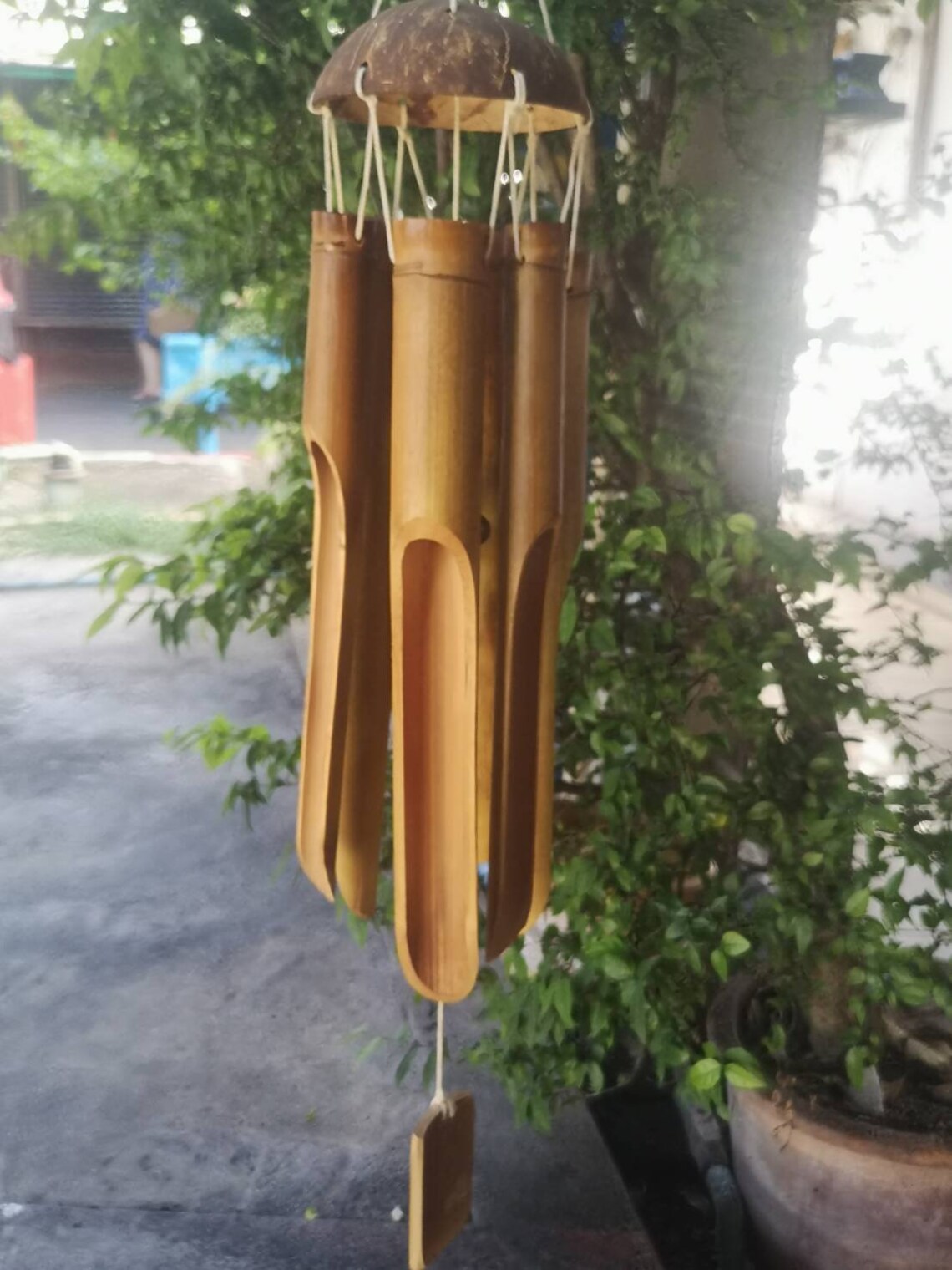 Large bamboo wind chime hanging outdoor melodious sound Etsy