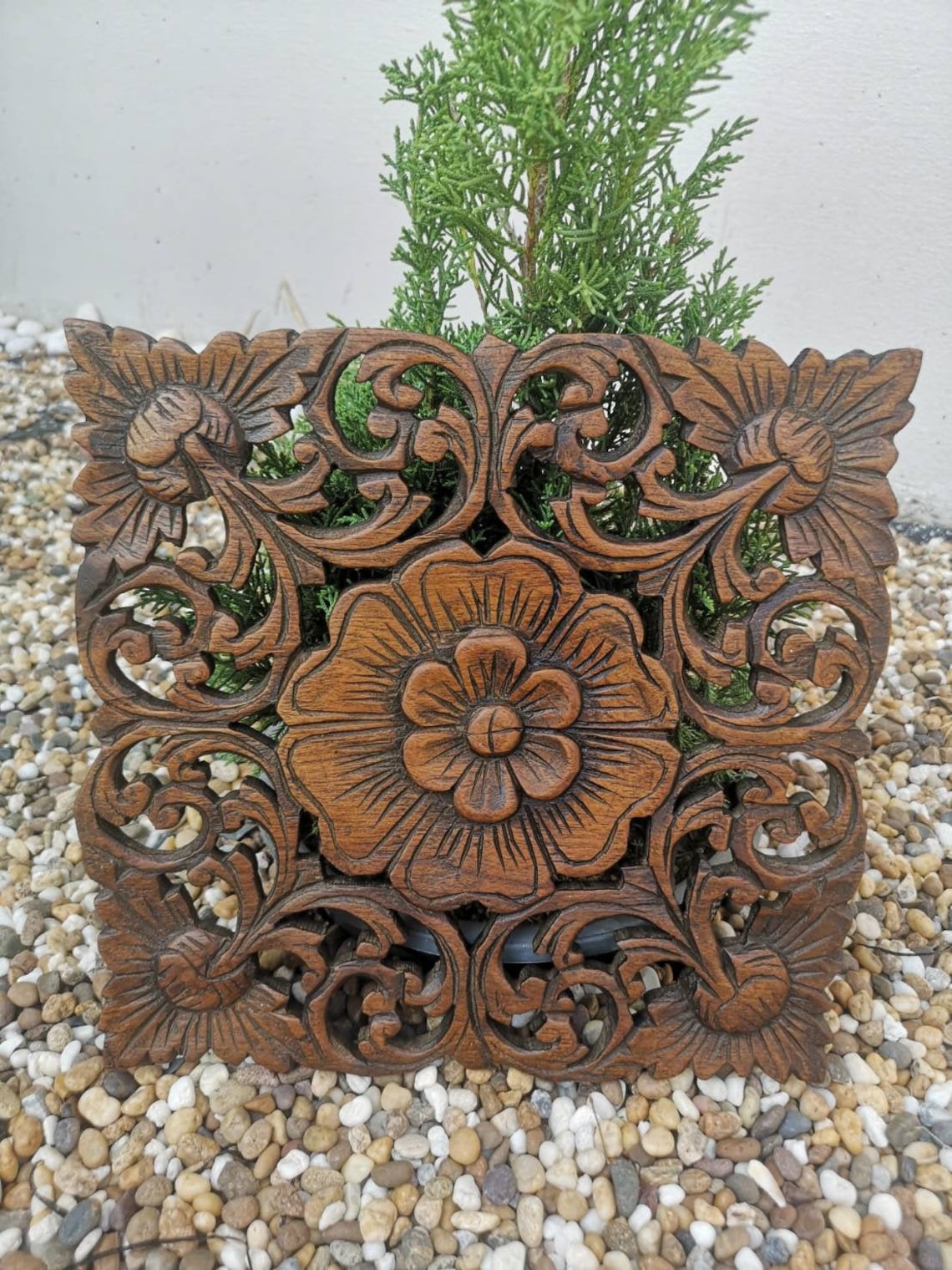 Wood Wall Decoration Carved Wooden Wall Flower Shaped Home Etsy