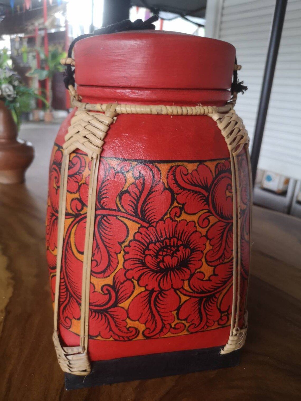 Thai Rice Basket Painted Bamboo Size 38 Cm. Etsy