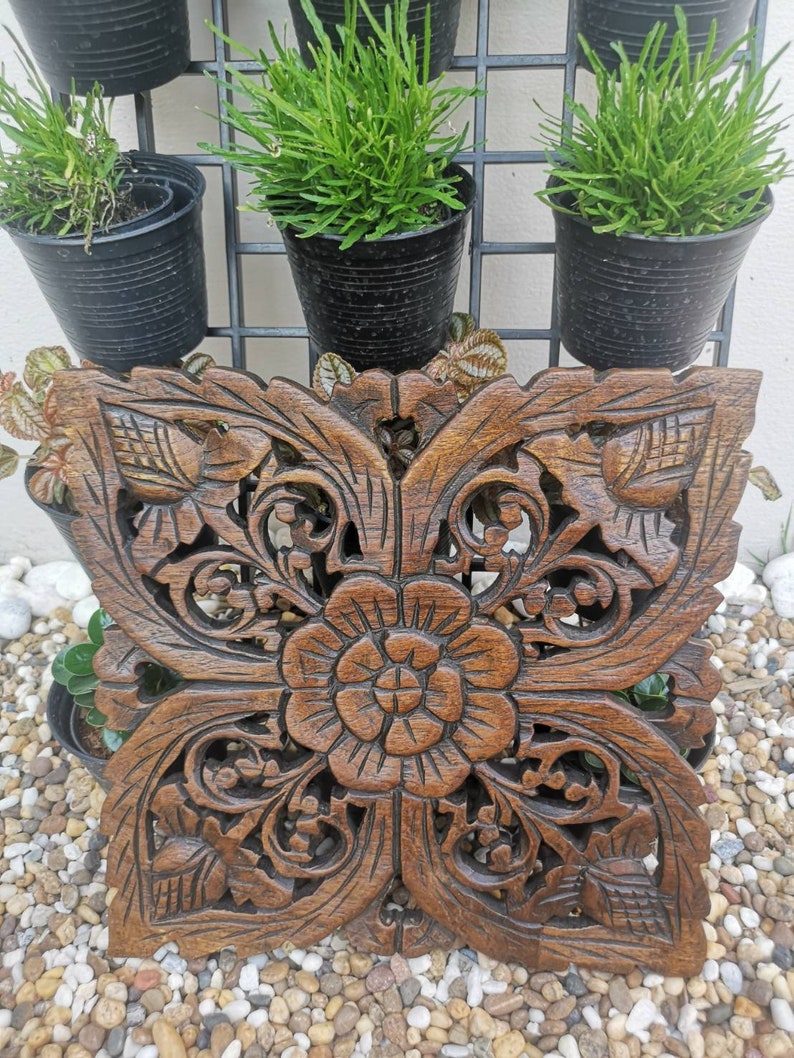 Wood carving wall hanging .Thai style wall hanging. Wood Etsy