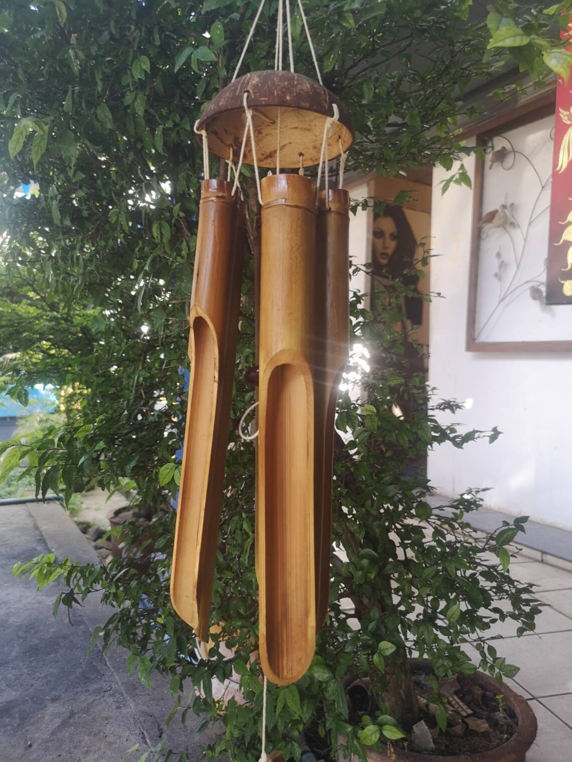 Large bamboo wind chime hanging outdoor melodious sound Etsy