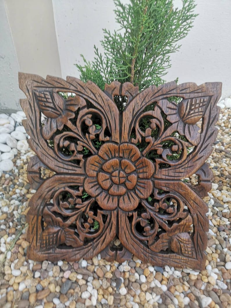 Wood carving wall hanging .Thai style wall hanging. Wood Etsy