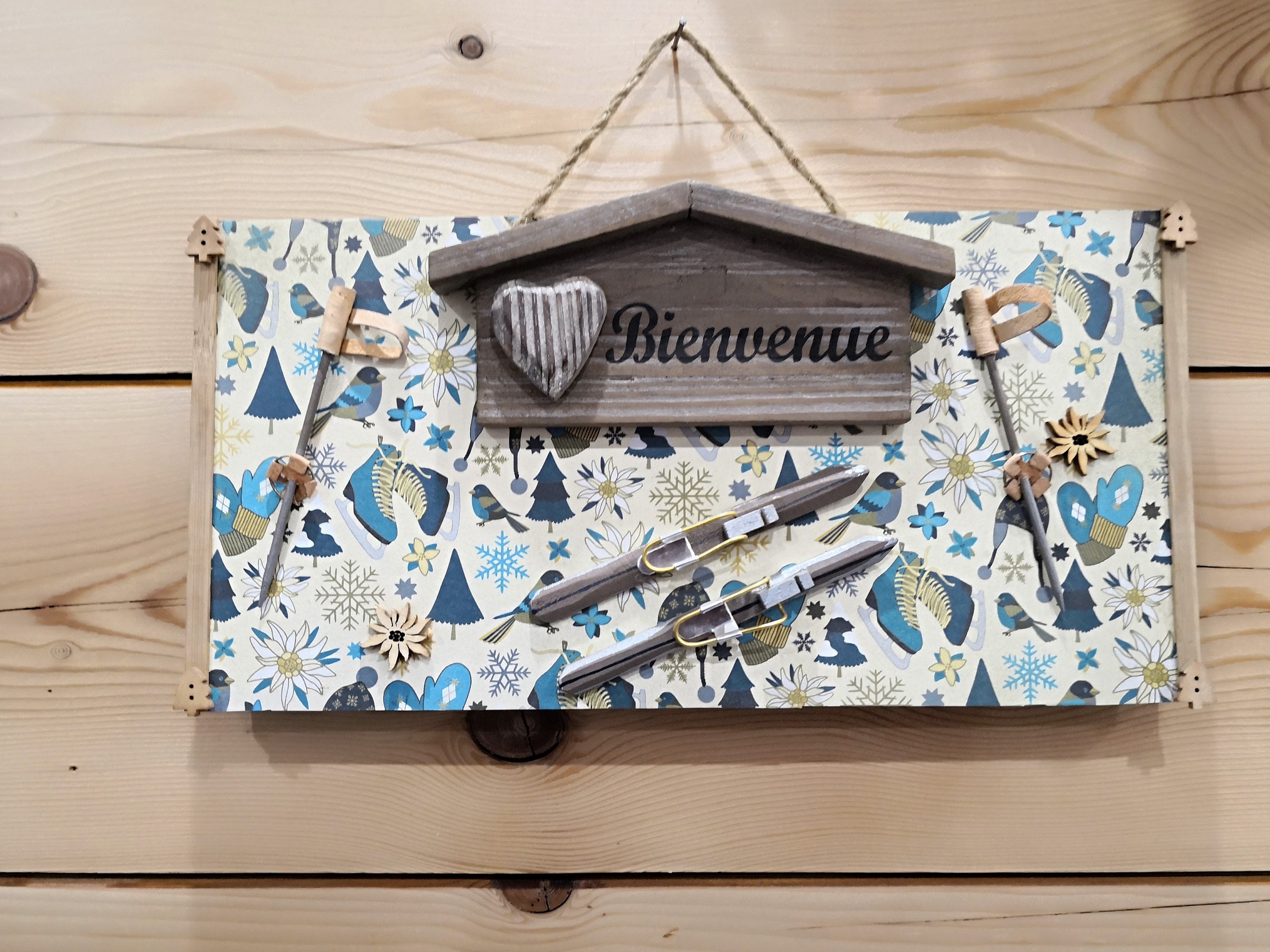 Tableau Decoration Montagne, Chalet Bienvenue en Montagne Au Ski