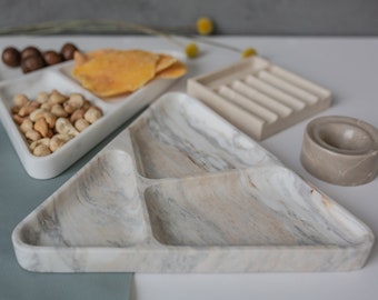 Piatto da antipasto in marmo fatto a mano, vassoio per sushi