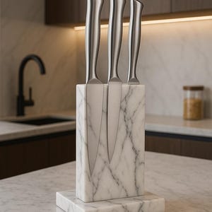 Marble Knife Block | Solid Stone Knife Holder | Kitchen Countertop Organizer | Handmade Marble Storage | Elegant Modern Knife Stand