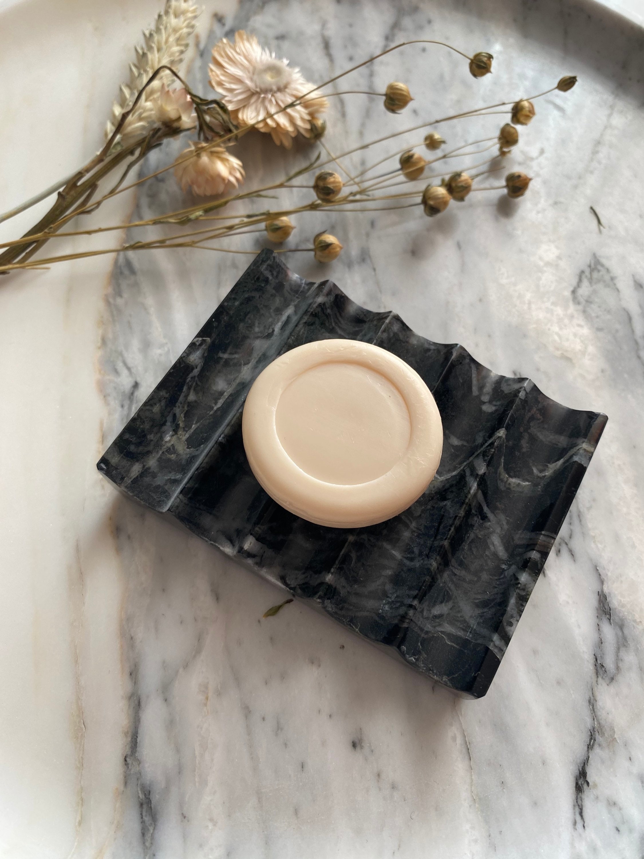 Creative Home Spa Collection Natural Black Marble Round Soap Dish