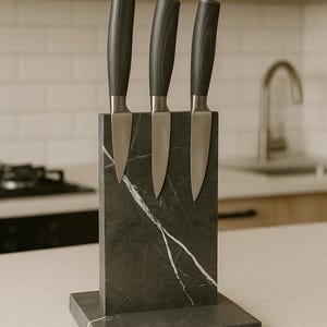 Marble Knife Block | Solid Stone Knife Holder | Kitchen Countertop Organizer | Handmade Marble Storage | Elegant Modern Knife Stand