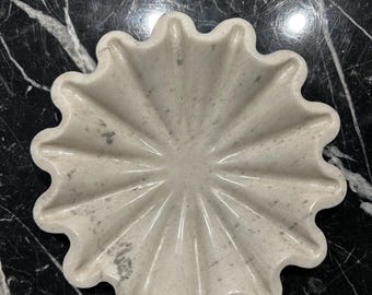 Handmade White Marble Fluted Dish • Modern Trinket Tray