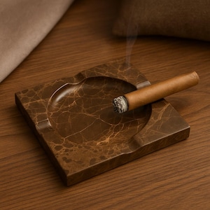 Square Marble Ashtray – Natural Stone Cigar and Cigarette Holder, Handcrafted Luxury Decor Gift for Him