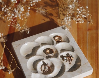 Marble Jewelry Display Tray, Ring Earrings Display, Jewelry Display Dish, White Theme Beige marble