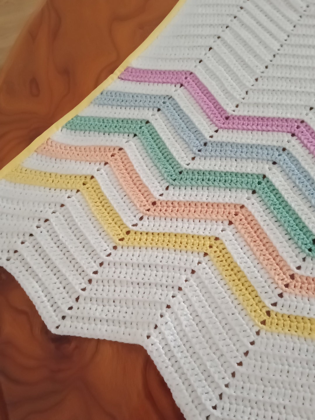 Hand Knitted Crochet Baby Blanket White Baby Wool Blanket Rainbow