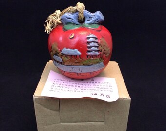 Vintage japanische Steingut Keramik Persimmon, Glocke, Nara Souvenir, tot Lager mit original-Box, Japan Importieren