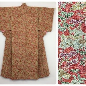 Japanese women&#39;s kimono, vintage, red silk, small-medium, Japan import