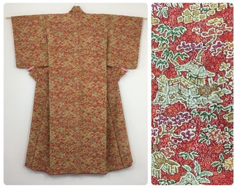 Japanese women's kimono, vintage, red silk, small-medium, Japan import