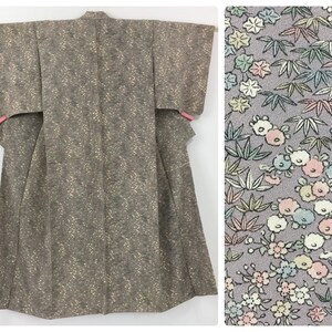 Japanese women&#39;s kimono, vintage, flowers & leaves, silk, small, short, Japan import