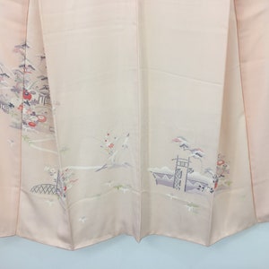 Japanischer Damen Kimono, Vintage, Blumen & Bäume, rosa Seide, klein, Japan Import Bild 4