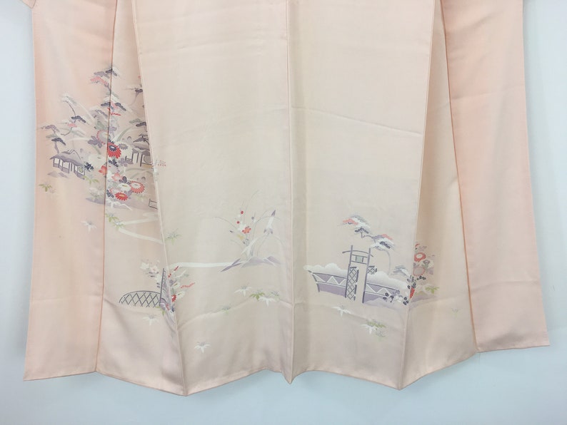 Japanischer Damen Kimono, Vintage, Blumen & Bäume, rosa Seide, klein, Japan Import Bild 4