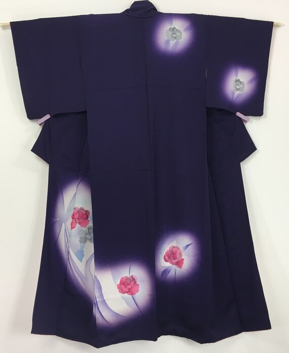 Japanese women's kimono, vintage, roses & butterf… - image 2