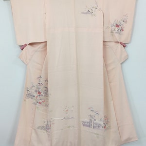 Japanischer Damen Kimono, Vintage, Blumen & Bäume, rosa Seide, klein, Japan Import Bild 2