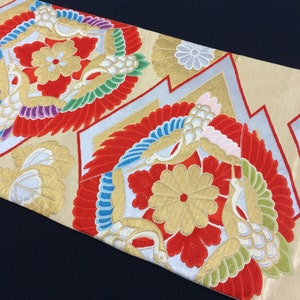 Japanese obi for women, for kimono, silk, cranes, embroidered, vintage, Japan import
