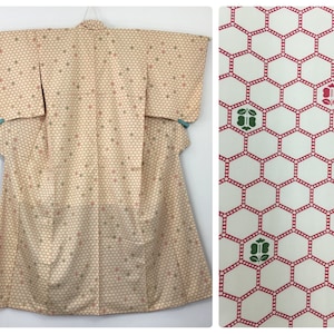 Japanese women&#39;s kimono, vintage, cream silk, medium-large, long kimono, Japan import