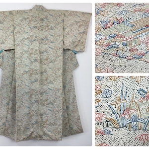 Japanese women&#39;s kimono, vintage, multicoloured silk, kimono, small-medium, Japan import