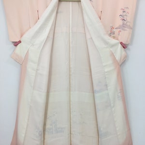 Japanischer Damen Kimono, Vintage, Blumen & Bäume, rosa Seide, klein, Japan Import Bild 5