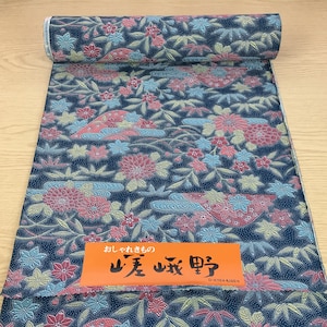 Japanese Wool Kimono Fabric, Floral Print, Blue (36cm width)