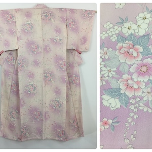 Kimono féminin japonais, vintage, kimono d’été, fleurs, soie rose &violette, kimono, petit-moyen, importation japonaise