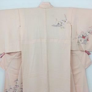 Japanischer Damen Kimono, Vintage, Blumen & Bäume, rosa Seide, klein, Japan Import Bild 3