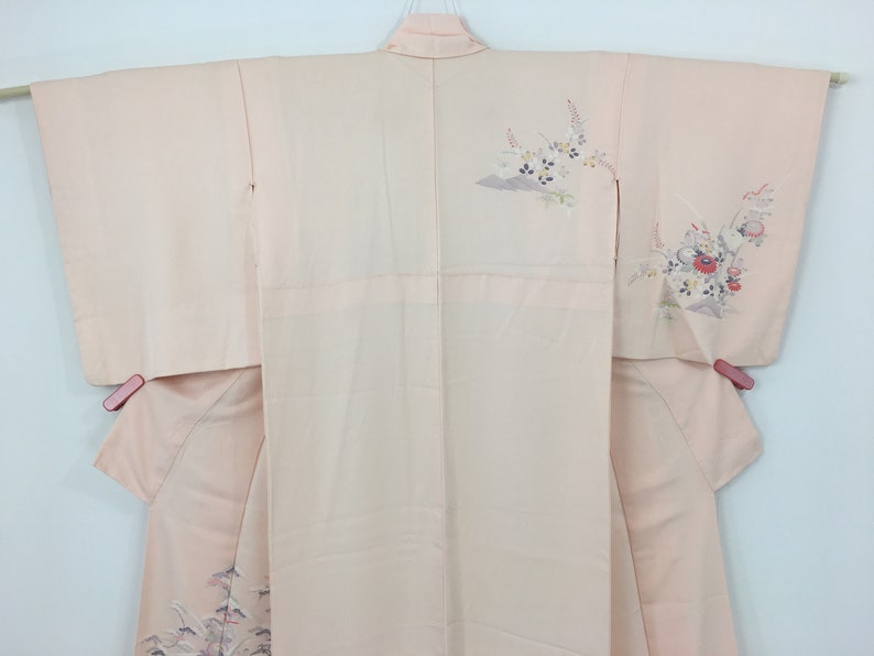 Japanischer Damen Kimono, Vintage, Blumen & Bäume, rosa Seide, klein, Japan Import Bild 3