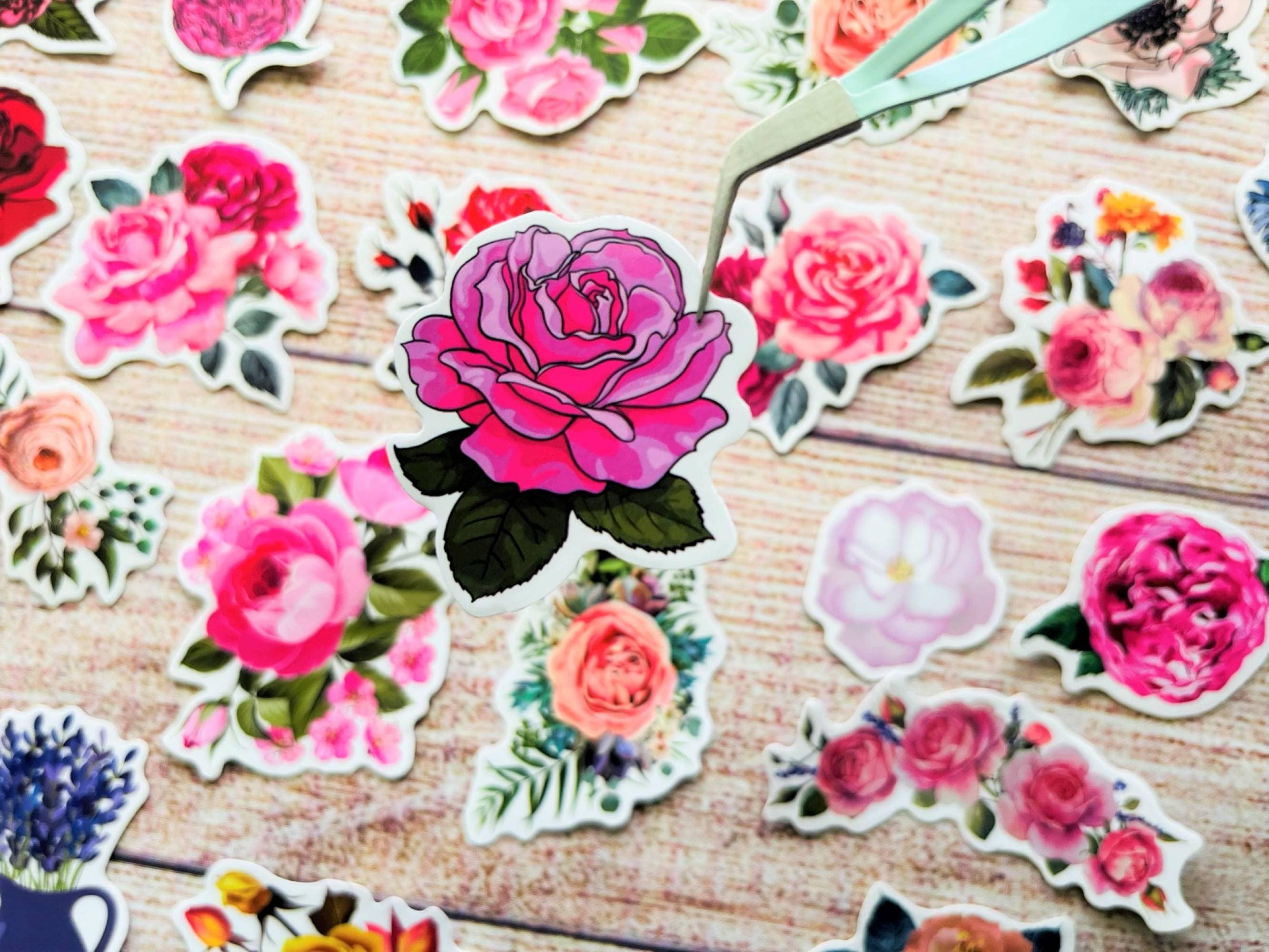 Rose Stickers, Flower Sticker Pack, Scrapbooking Stickers, Floral