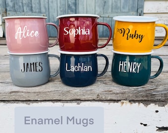 Personalised Enamel Mug, Camping Mug, Custom Name