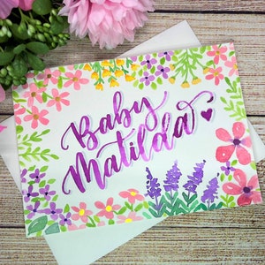 Baby Girl Card, Personalised  Card, Hand Painted Cards, Custom Card, Baby Card, Christening Card, Baby Girl Gift, Card for Baby Girl