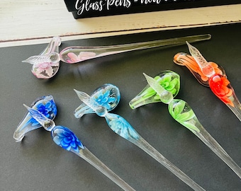 Floral Glass Dip Pen with Ink: Calligraphy Artist Gift