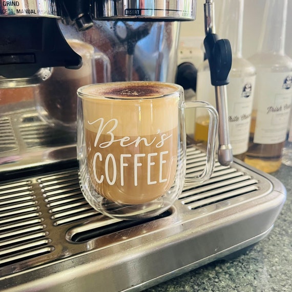 Personalised Clear Glass Coffee Mug: Double Walled Quote Mug