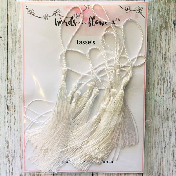 Tassels, Bookmark Tassels, White Tassels, Packet of 10 Polyester, Silky Tassels, DIY Craft, Tassel Charms, Craft Supplies