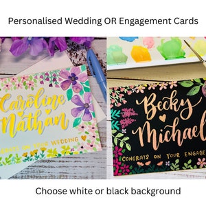 Personalised Wedding Card, Personalised Engagement Card, Modern Calligraphy Card, Watercolour Card with Florals