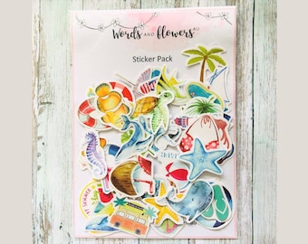 Summer Holiday Sticker Set: Beach & Sea Animals, Scrapbooking Stickers