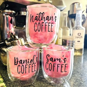 Personalised Latte Mug: Double Walled Glass Coffee Cup, Custom Quote