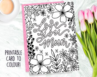 Utskrivbart mors dag-kort: Blommig målarbild (digital nedladdning)